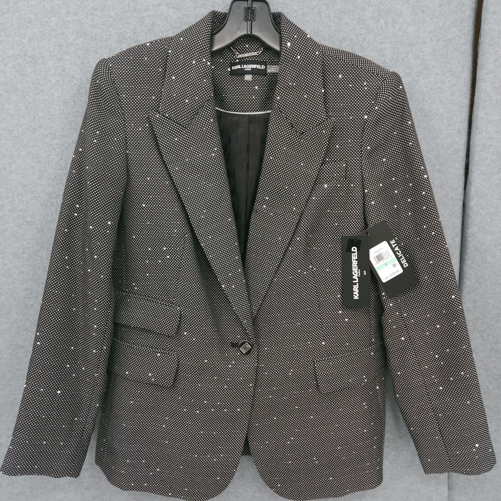 Karl Lagerfeld Paris Rhinestone Embellished Tweed Jacket Womens Size 8 NWT